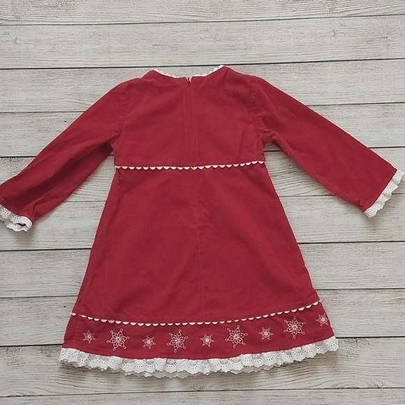 Hanna Andersson Red Corduroy Faux Wrap Dress with Lace/Embroidery Size 4 - Picture 2 of 7
